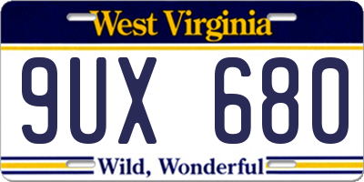 WV license plate 9UX680