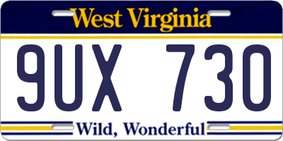 WV license plate 9UX730