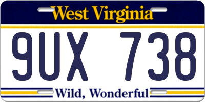 WV license plate 9UX738
