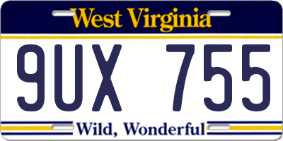 WV license plate 9UX755