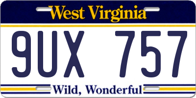 WV license plate 9UX757
