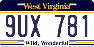 WV license plate 9UX781