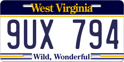 WV license plate 9UX794