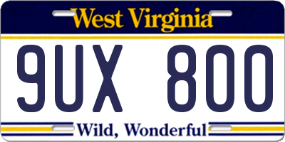 WV license plate 9UX800