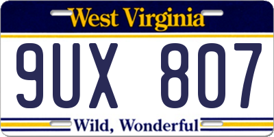 WV license plate 9UX807