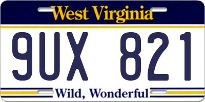 WV license plate 9UX821