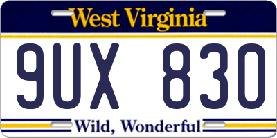 WV license plate 9UX830