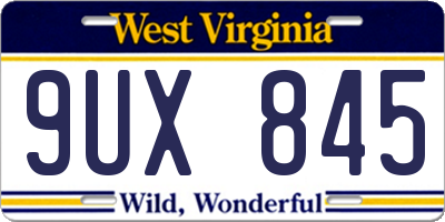 WV license plate 9UX845