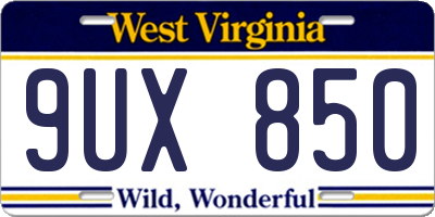 WV license plate 9UX850