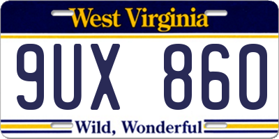 WV license plate 9UX860