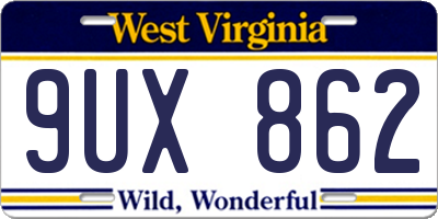 WV license plate 9UX862
