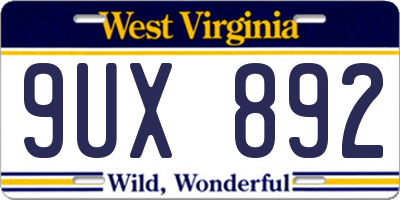 WV license plate 9UX892