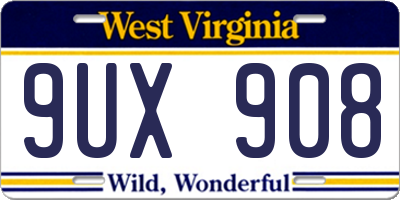 WV license plate 9UX908