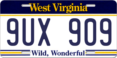 WV license plate 9UX909