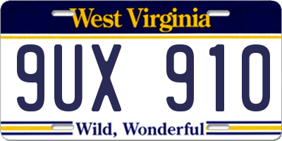 WV license plate 9UX910