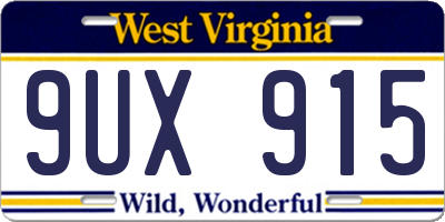 WV license plate 9UX915
