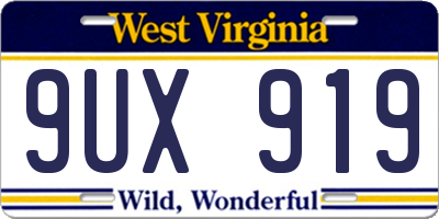 WV license plate 9UX919