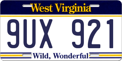 WV license plate 9UX921