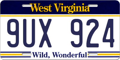 WV license plate 9UX924
