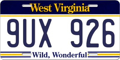 WV license plate 9UX926