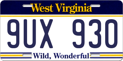 WV license plate 9UX930