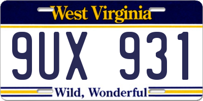 WV license plate 9UX931