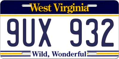 WV license plate 9UX932