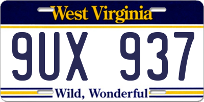 WV license plate 9UX937