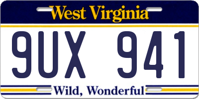 WV license plate 9UX941