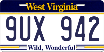 WV license plate 9UX942