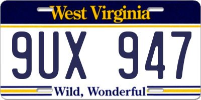 WV license plate 9UX947