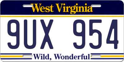 WV license plate 9UX954