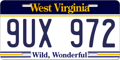 WV license plate 9UX972
