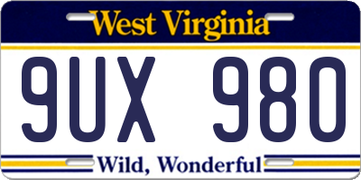 WV license plate 9UX980