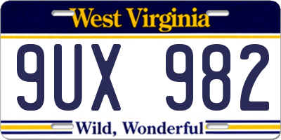 WV license plate 9UX982
