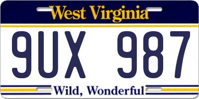 WV license plate 9UX987