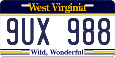 WV license plate 9UX988