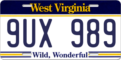 WV license plate 9UX989