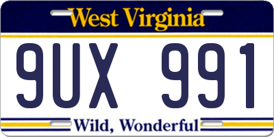 WV license plate 9UX991