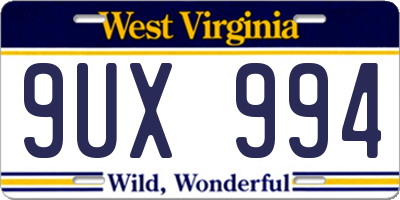WV license plate 9UX994