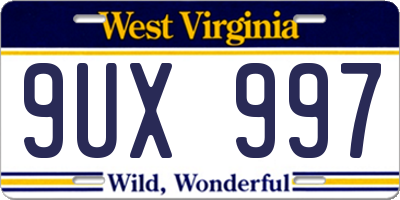 WV license plate 9UX997