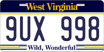 WV license plate 9UX998