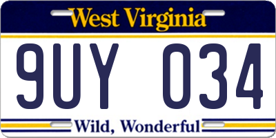WV license plate 9UY034
