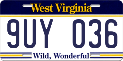 WV license plate 9UY036