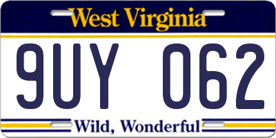 WV license plate 9UY062