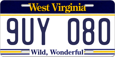WV license plate 9UY080