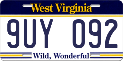 WV license plate 9UY092