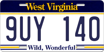 WV license plate 9UY140