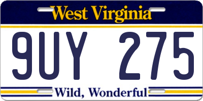 WV license plate 9UY275