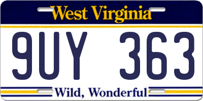 WV license plate 9UY363